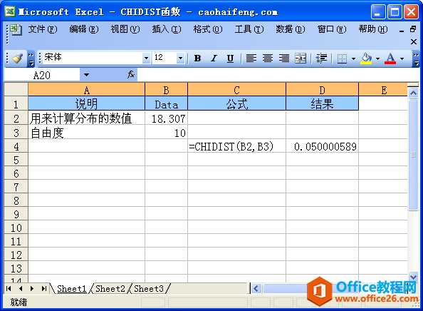 Excel中CHIDIST函数的语法与用法