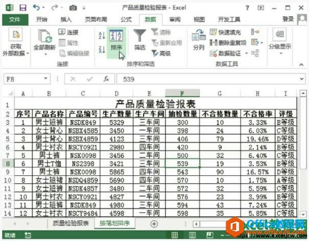 excel2013按照汉字姓名笔划排序