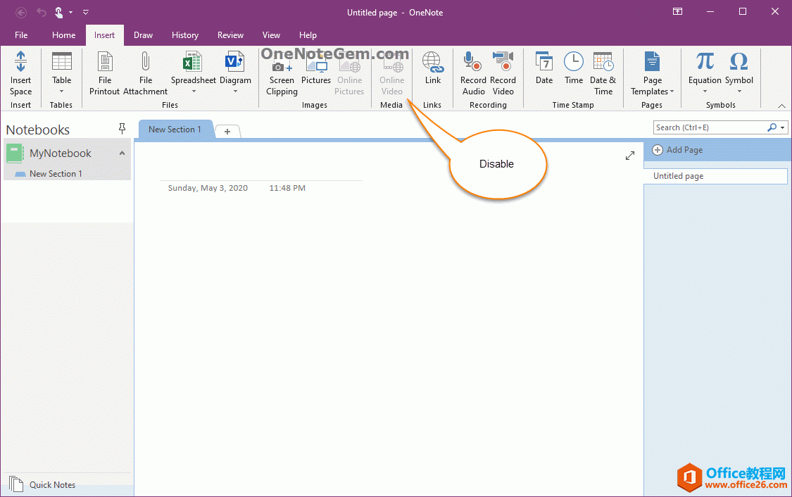 为什么 OneNote 365 里的 联机图片、在线视频功能是灰色的?用不了