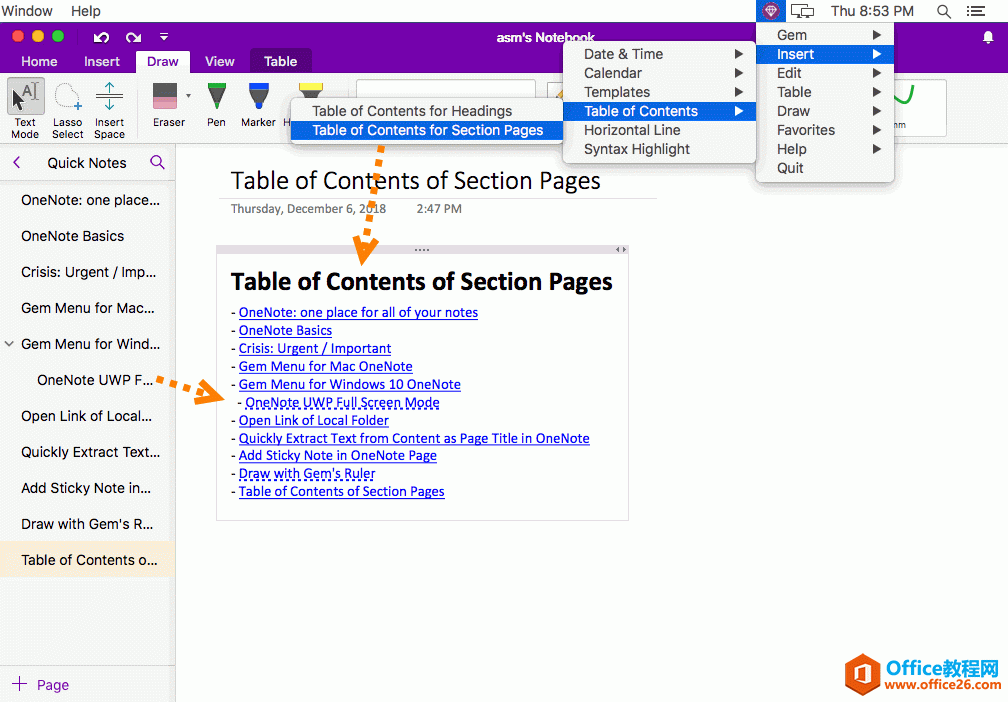 еǰ OneNote ҳ棬ΪҳĿ¼