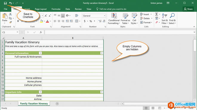 ȥ OneNote  Excel ʣĿհУ