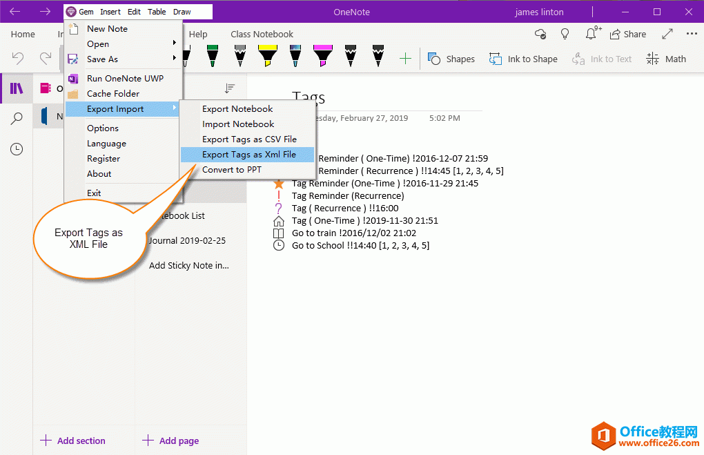 α OneNote UWP ָҳбǵһ .xml ļ