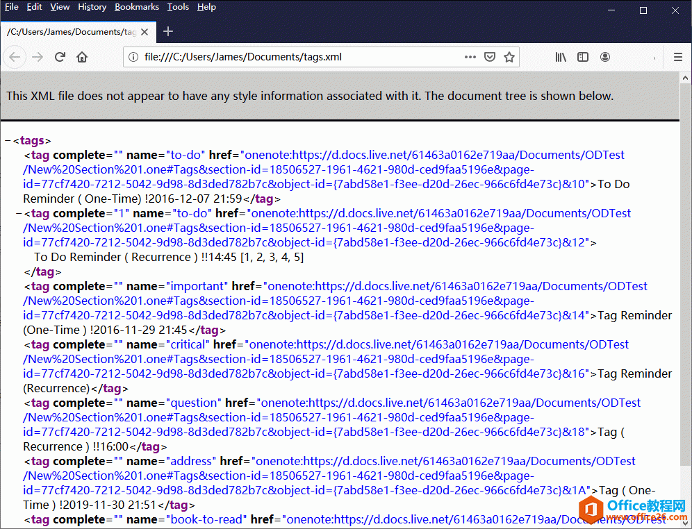 保存成功后,用 Firefox 打开 XML 文件