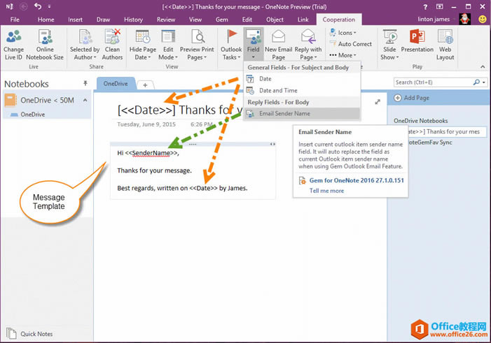 编写 OneNote 邮件模板