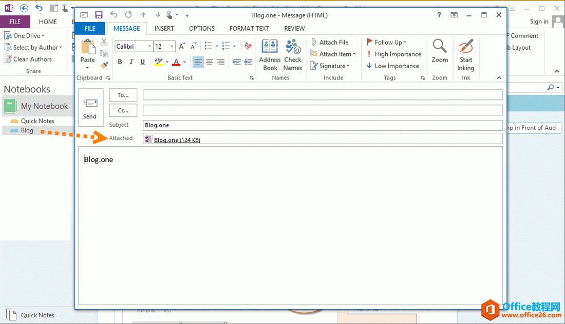 Outlook 邮寄 OneNote 分区文件