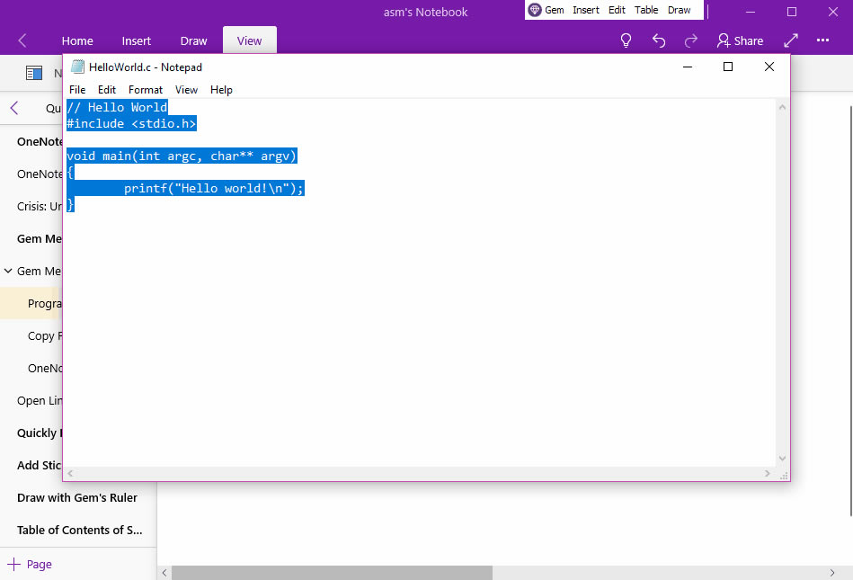 使用珍宝菜单来对计算机程序代码进行高亮,并插入到 OneNote UWP 里。