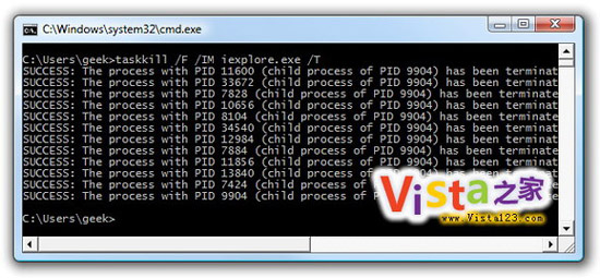 巧用命令 一次关闭Vista多个IE8进程